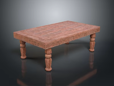 Hand Carved Solid Wood Coffee Table With Intricate Leg Design and Smooth Surface 3d model