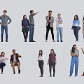 Group Of Diverse People Standing And Sitting In Various Casual Outfits