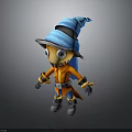3D Fantasy Wizard Character With Blue Striped Hat Orange Coat And Mechanical Arms