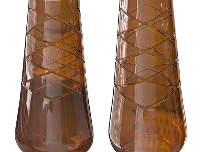 Pair of Decorative Brown Glass Vases with Crisscross Pattern and Smooth Transparent Finish 3d model