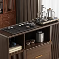 New Chinese Style Walnut Wood Sideboard Cabinet With Grille Doors Drawers And Tea Set