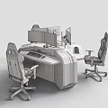 Modern Functional Desk With Multiple Monitors Ergonomic Chairs And Blue LED Lights 3d model