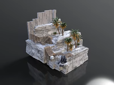 Rock Terrain Scene Design With Stone Steps Palm Trees And Rock Formations 3d model