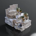 Rock Terrain Scene Design With Stone Steps Palm Trees And Rock Formations