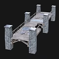 Wooden Bridge Structure With Stone Pillars And Wooden Planks Railings
