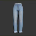 Light Blue Straight Leg Jeans With Cuffed Hem And Belted Waist Design