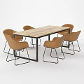Wooden Rectangular Dining Table with Six Brown Chairs and Black Metal Legs 3d model
