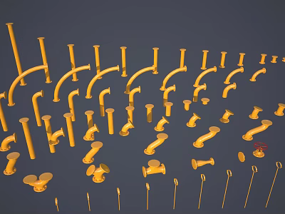 Yellow Pipe Fittings Collection With Different Types And Various Shapes 3d model