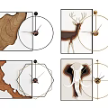 Modern Wall Decor With Geometric Clocks Animal Patterns And Wooden Marble Textures 3d model