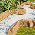 Curved Water Channel With Wooden Fences Lush Green Plants And Colorful Flowers In Garden Landscape