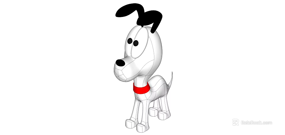 Cute Cartoon Dog With Black Ears Red Collar And White Body Design 3d model 