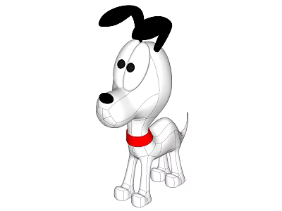 Cute Cartoon Dog With Black Ears Red Collar And White Body Design 3d model