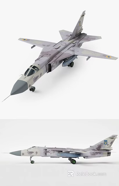 Military Aircraft Weapon System With Camouflage Paint Pointed Nose And Landing Gear 3d model 