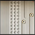 Modern Textured Wall Design With Circular Cutouts Vertical Stripes And Recessed Lights