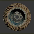 Vintage Heavy Duty Tire With Deep Tread And Blue Rim Design