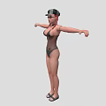 3D Female Character With Black Bikini Pink Hair Hat High Heels And Outstretched Arms