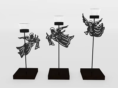 Black Metal Angel Silhouette Decorative Ornament Set with Candle Holder Base Stand 3d model