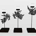 Black Metal Angel Silhouette Decorative Ornament Set with Candle Holder Base Stand