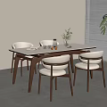 Middle Ancient Dining Table Solid Wood Rock Plate Dining Table and Chair Dining Table and Chair Combination 3d model