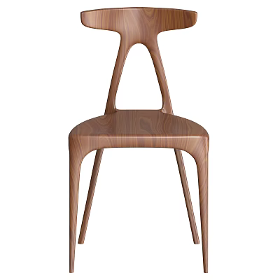 Modern Wooden Dining Chair With Unique Curved Back And Sleek Leg Design 3d model