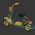 Colorful Children's Toy Motorcycle With Black Seat Yellow Wheels Red Engine And Green Frame