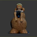 Decorative Home Decor Sculpture With Child With Green Hair Lying On Orange Animal Body And Blue Feet