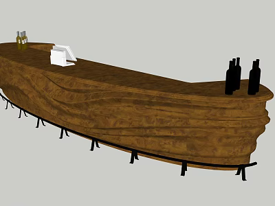 Wooden Curved Reception Desk With Bottles And Tissue Box In Hotel Lobby 3d model