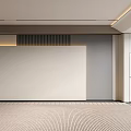 Modern Minimalist Sofa Background Wall Design Featuring Beige Wooden Grid And Recessed Lighting