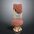 Rustic Wooden Chair With Furry Brown Cushion Backrest And Root Shaped Legs