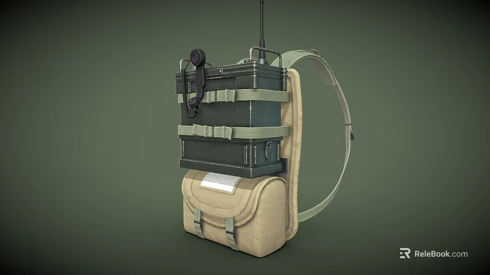 Backpack Mounted Portable Electronic Communication Equipment with Antenna and Storage Case 3d model 