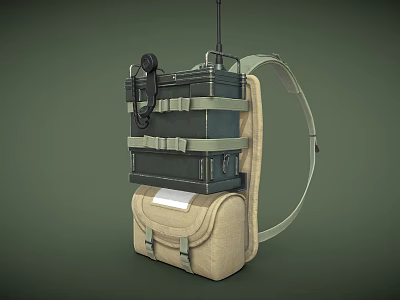 Backpack Mounted Portable Electronic Communication Equipment with Antenna and Storage Case 3d model