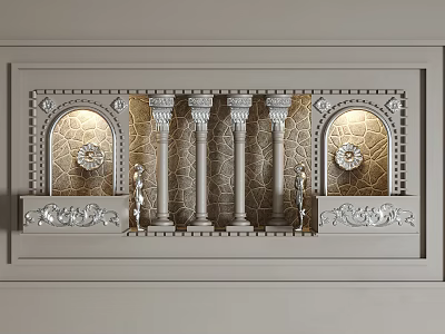 Classical Symmetrical Wall Sconces With Decorative Columns Gold Gray Carvings And Patterns 3d model