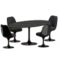 Modern Oval Marble Dining Table Set With Four Stylish Grey And White Chairs 3d model
