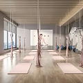 Spacious Bright Yoga Studio With Large Windows Pink Aerial Yoga Swings And Yoga Mats