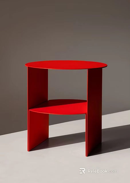 Red Round Coffee Table With Two Tier Shelf And Modern Minimalist Design 3d model