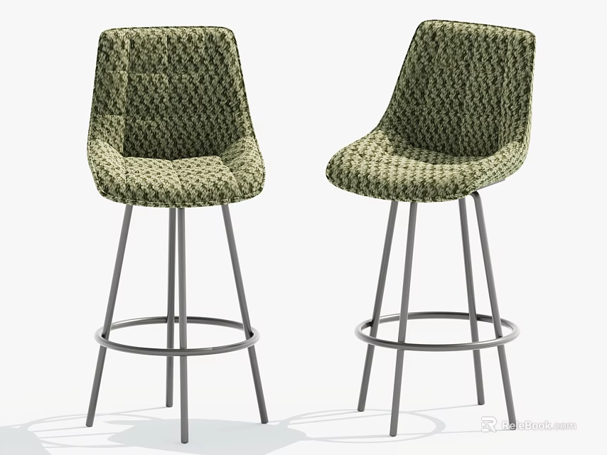 Stylish Green Woven Bar Stools Featuring Metal Legs and Circular Footrest 3d model 