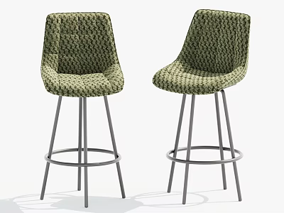 Stylish Green Woven Bar Stools Featuring Metal Legs and Circular Footrest 3d model