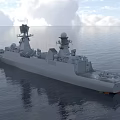 Modern Naval Warship Sailing On Calm Ocean With Radar Systems And Deck Equipment
