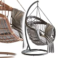Rattan Hanging Chairs with Cozy Cushions and Blankets on Arched Stand
