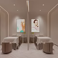 Elegant Modern Beauty Salon Reception Interior With Warm Ambient Lighting And Neat Product Display Shelves