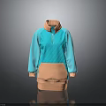 Turquoise and Light Brown High Neck Zipper Loose Fit Soft Sweater Top