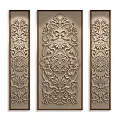 Three Piece Classic Ornamental Wall Decor With Embossed Floral Pattern In Beige Tone 3d model