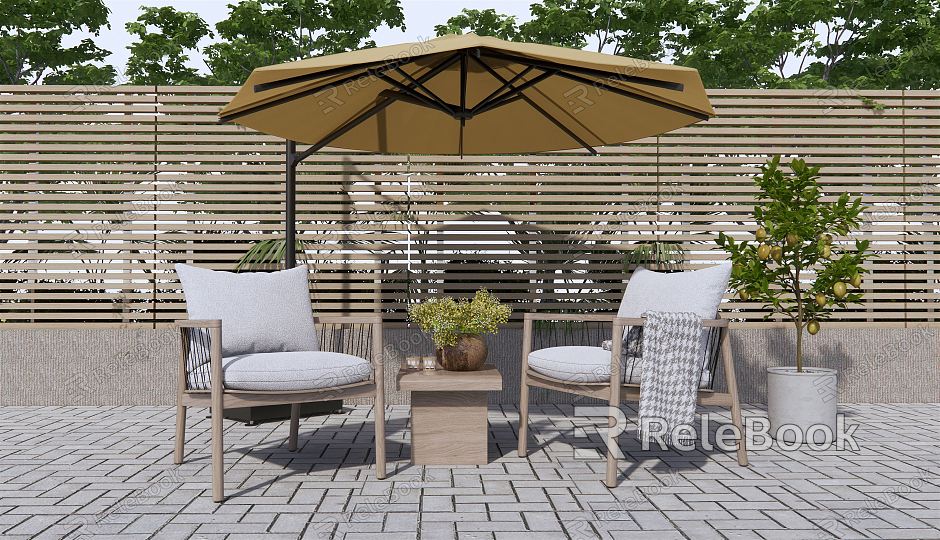 Modern Outdoor Sofa Outdoor Leisure Chair Outdoor Table and Chair Fruit Potted Plant model