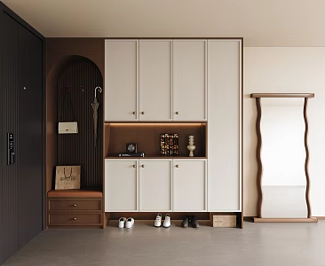 Modern Antique Shoe Cabinet Home Cabinet Multi-functional Shoe Changing Stool Antique Full-body Mirror 3d model