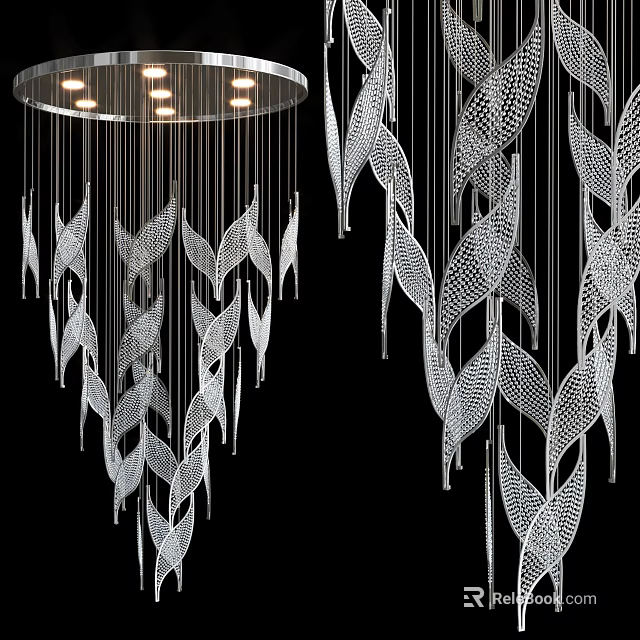 Elegant Crystal Chandelier With Leaf Shaped Pendants And Hanging Design Elements 3d model 