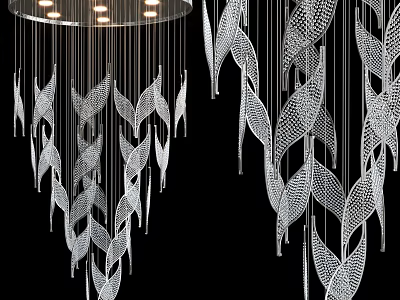 Elegant Crystal Chandelier With Leaf Shaped Pendants And Hanging Design Elements 3d model