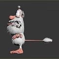 Cute White Furry Animal with Big Blue Eyes Pink Nose Ears and Feet Cartoon Character