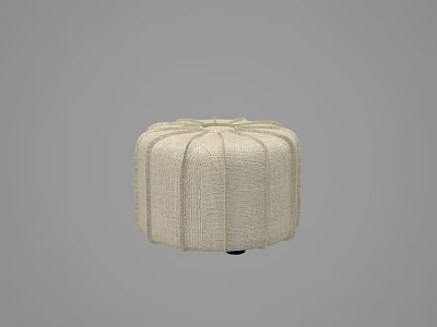 Beige Round Footstool With Pleated Fabric Design For Home Decor 3d model