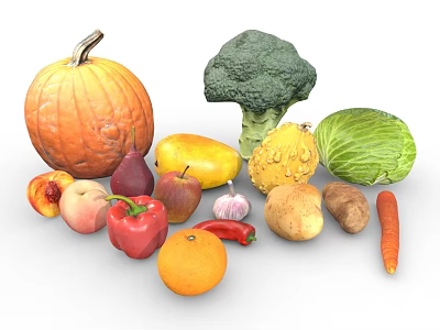 Colorful Assorted Fresh Vegetables Display With Pumpkin Broccoli Cabbage And Carrots 3d model
