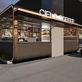 CELO COFFEE Cafe Exterior With Outdoor Seating Glass Structure And City Skyline View At Night